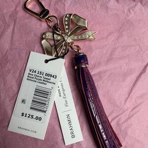 NWT BRAHMIN Royal Purple Leather Bow Charm Tassel Keychain